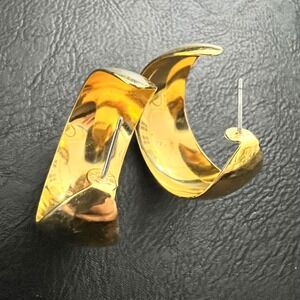 Monet Gold Tone Wide Chunky C Hoop Earrings 1.25 Inch Minimalist